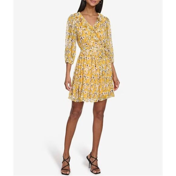 Karl Lagerfeld Dresses & Skirts - Karl Lagerfeld Paris Chiffon Floral Print V-Neck Ruffle Mini Dress – NWT Size 6